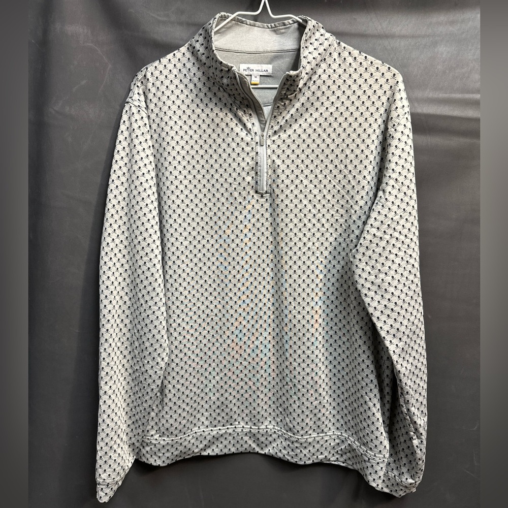 Peter Millar Men's Black and Gray Zip-Up Sweater Skull & Crossbones MED